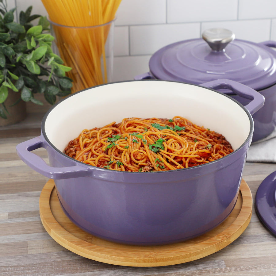 MegaChef 5 Quart Round Enameled Cast Iron Casserole with Lid in Gradient Purple