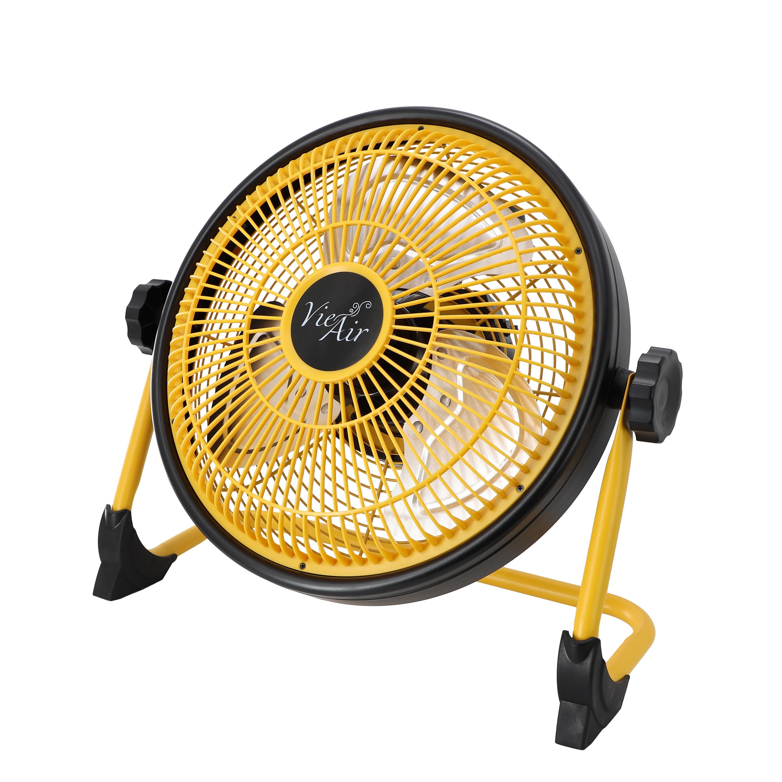 Vie Air 12-Inch Rechargeable Indoor/Outdoor Weatherproof Floor Fan – IPX4 Water-Resistant, Cordless Patio & Garage Cooling, Yellow