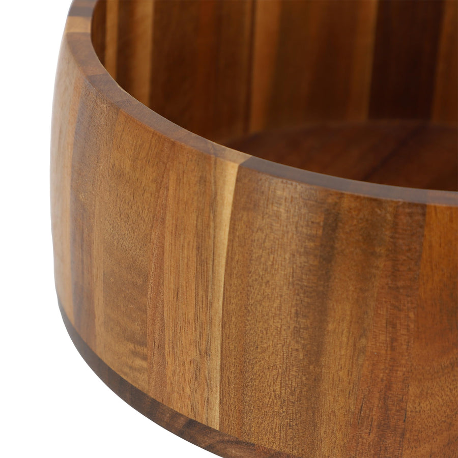 Elama 9.75" Straight-Sided Acacia Wood Salad & Serving Bowl, Large Rustic Wooden Bowl