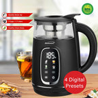 Brentwood KT-2018BK 1.7L 1100W Digital Glass Electric Kettle with Stainless Tea Infuser - Black