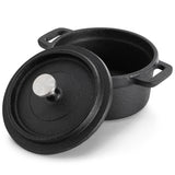 MegaChef 8 oz Pre-Seasoned Cast Iron Mini Dutch Oven with Birch Wood Serving Tray