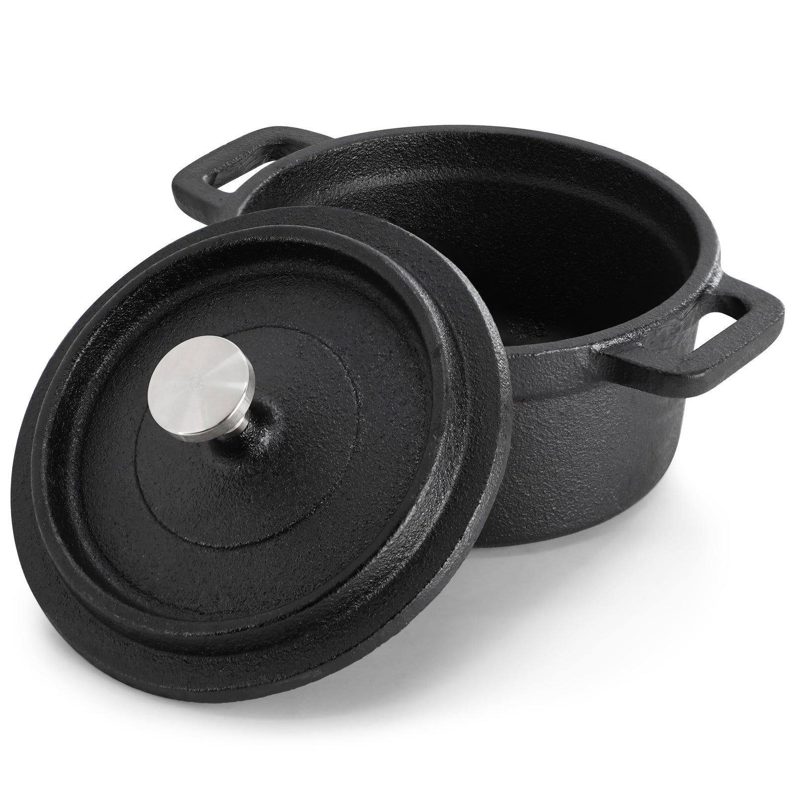 MegaChef 8 oz Pre-Seasoned Cast Iron Mini Dutch Oven with Birch Wood Serving Tray
