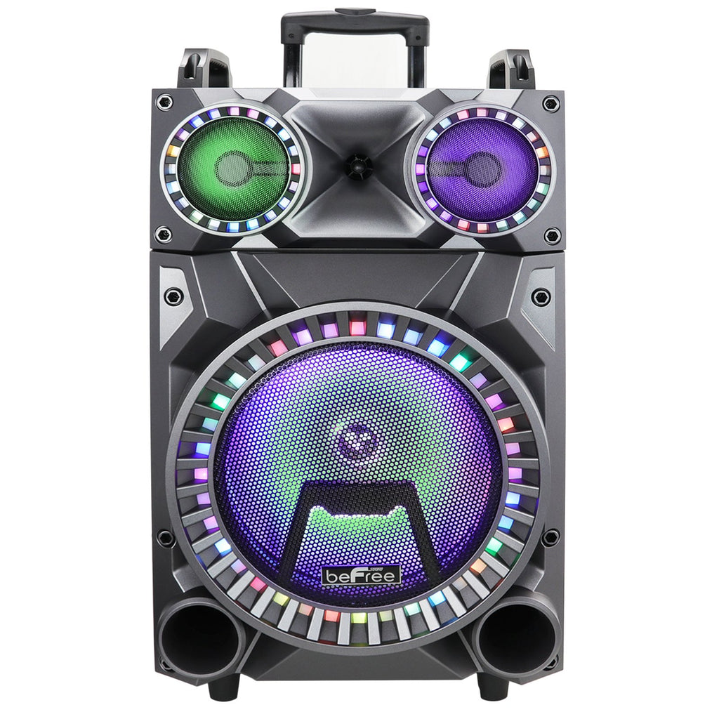 beFree Sound 12" Rechargeable Bluetooth Party Speaker with LED Lights, FM Radio, USB/TF, Wireless Mic