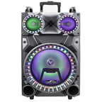 beFree Sound 12" Rechargeable Bluetooth Party Speaker with LED Lights, FM Radio, USB/TF, Wireless Mic