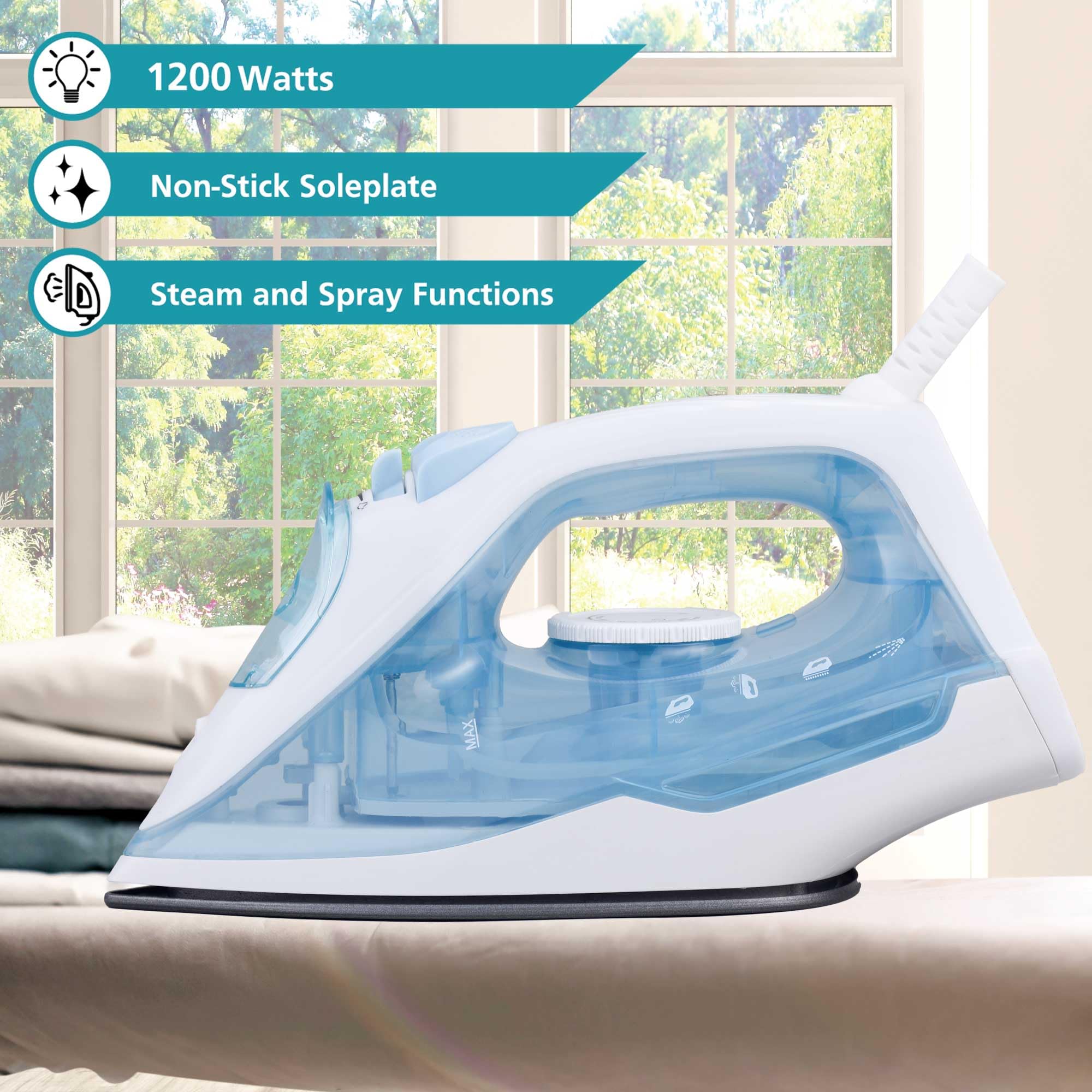 Brentwood 1200-Watt Lightweight Nonstick Steam Iron with 8-Foot Cord, White