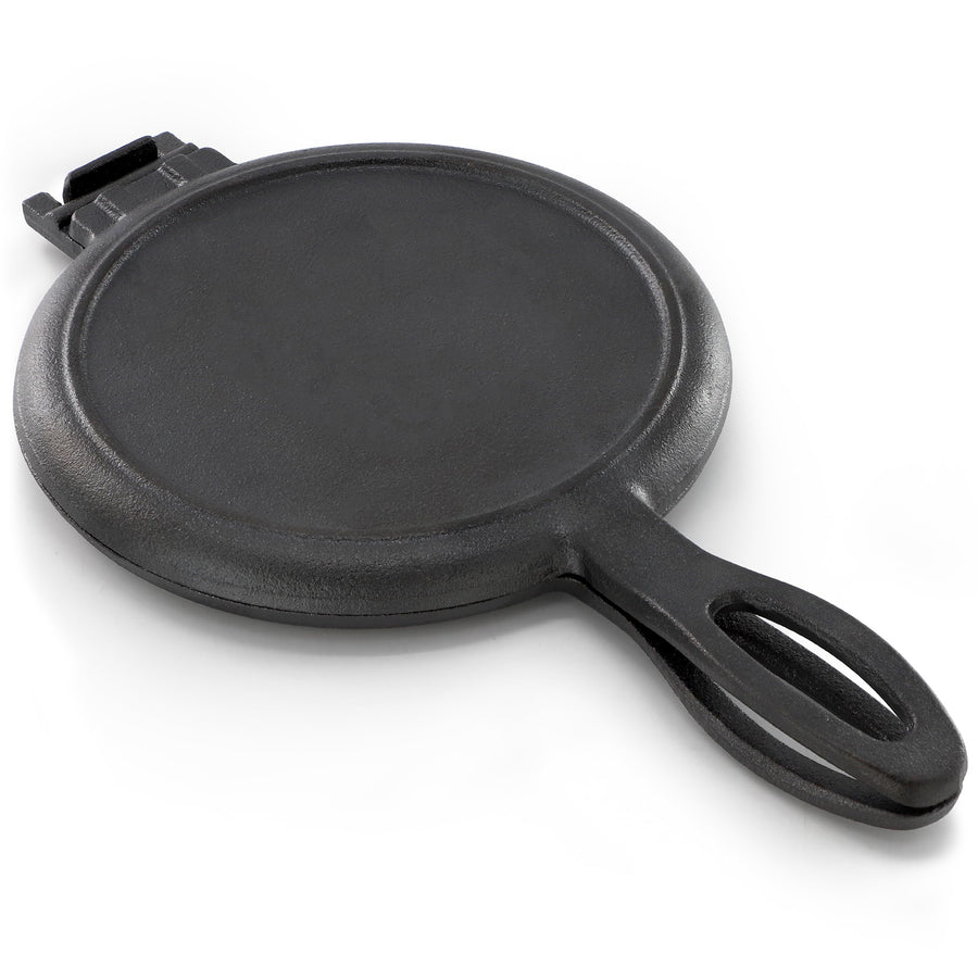 Megachef 6.7 Inch Round Cast Iron Pie Iron, Pre-Seasoned Campfire Sandwich Maker with Long Handle