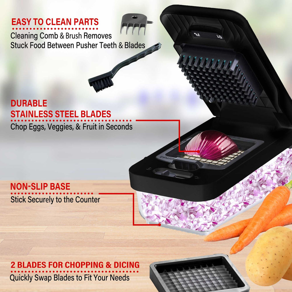 Brentwood 3.6-Cup Vegetable Chopper with 2 Interchangeable Blades, Black