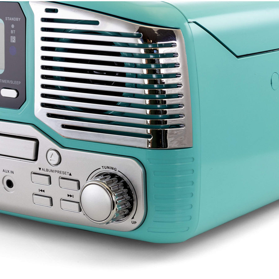 Trexonic Retro Record Player with Bluetooth, CD Player & 3-Speed Turntable, Turquoise