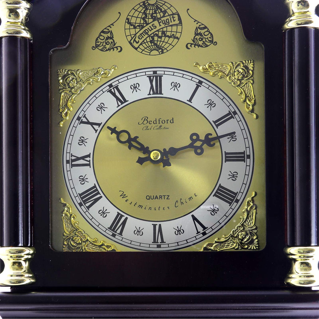 Bedford Clock Collection 26" Antique Mahogany Cherry Oak Chiming Wall Clock – Quartz Movement with Swinging Pendulum & Roman Numeral Dial