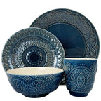 Elama Petra 16-Piece Bohemian Stoneware Dinnerware Set – Textured Service for 4
