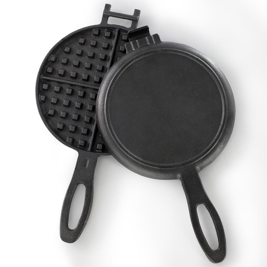 Megachef 6.7 Inch Round Cast Iron Pie Iron, Pre-Seasoned Campfire Sandwich Maker with Long Handle