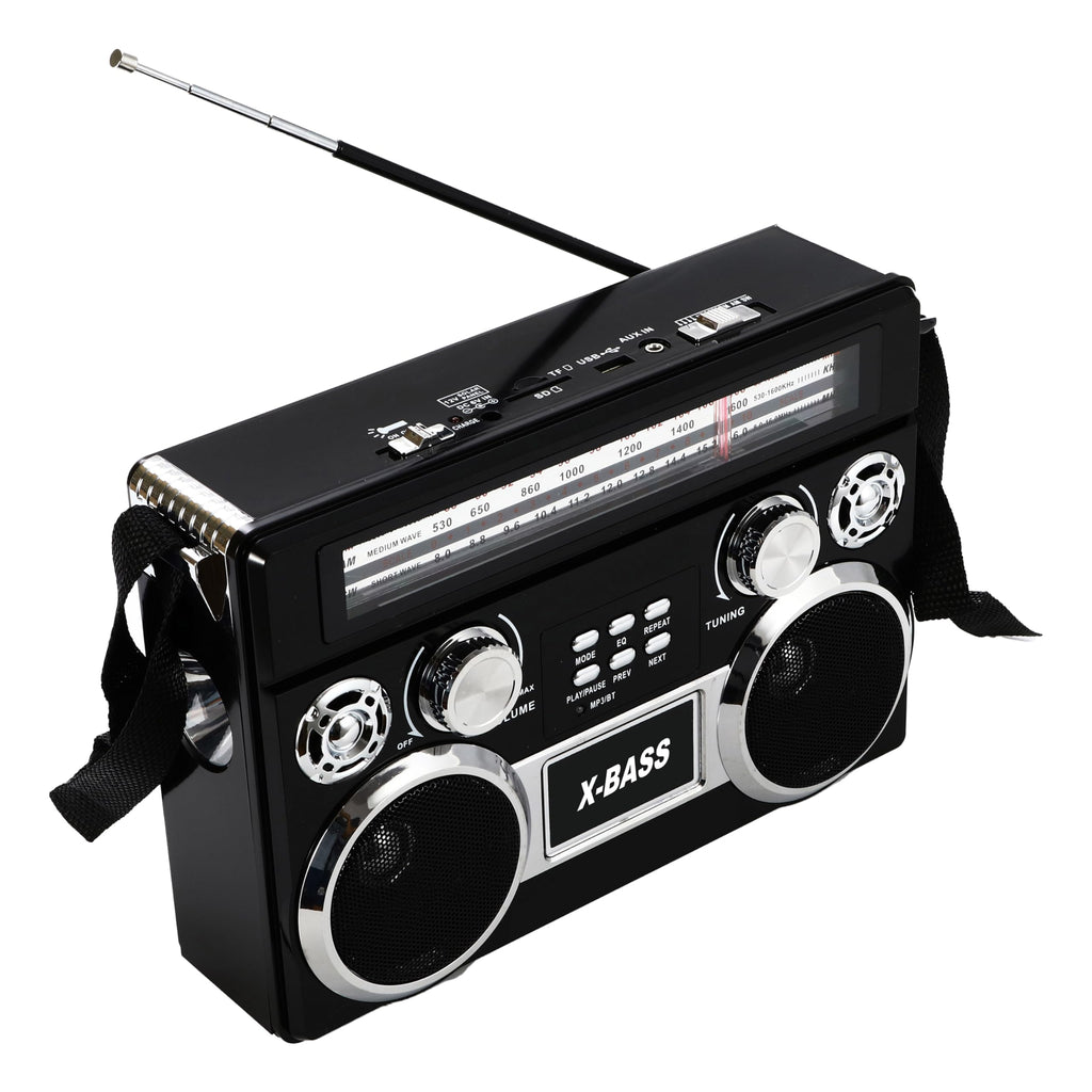 Supersonic SC-1097BT Retro 3-Band Bluetooth Radio with Flashlight, Rechargeable, Black
