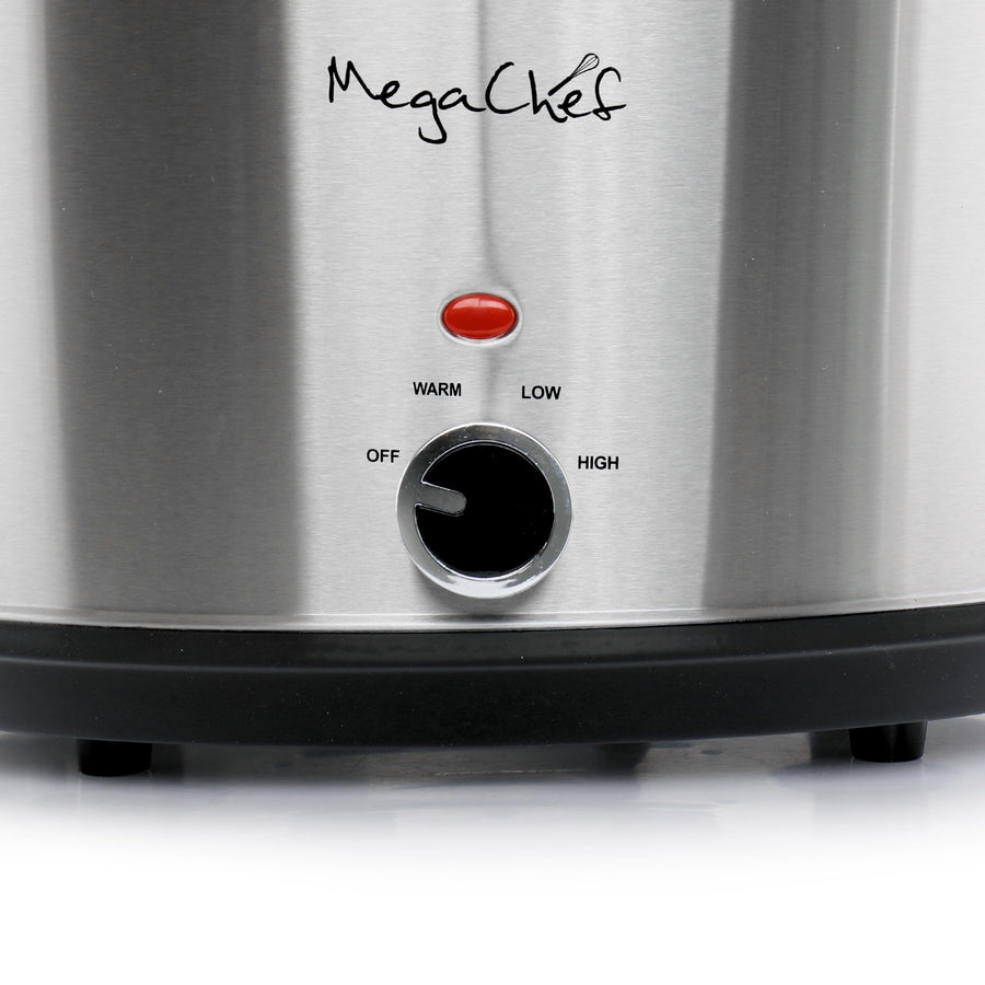 MegaChef MCSL-3000 8-Quart Oval Slow Cooker with 0.6-Quart Mini Warmer, Brushed Stainless Steel, Removable Ceramic Crock, Glass Lids