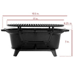 MegaChef Oval Cast Iron Portable Hibachi Charcoal Grill – Black Outdoor Tabletop BBQ for Camping & Tailgating