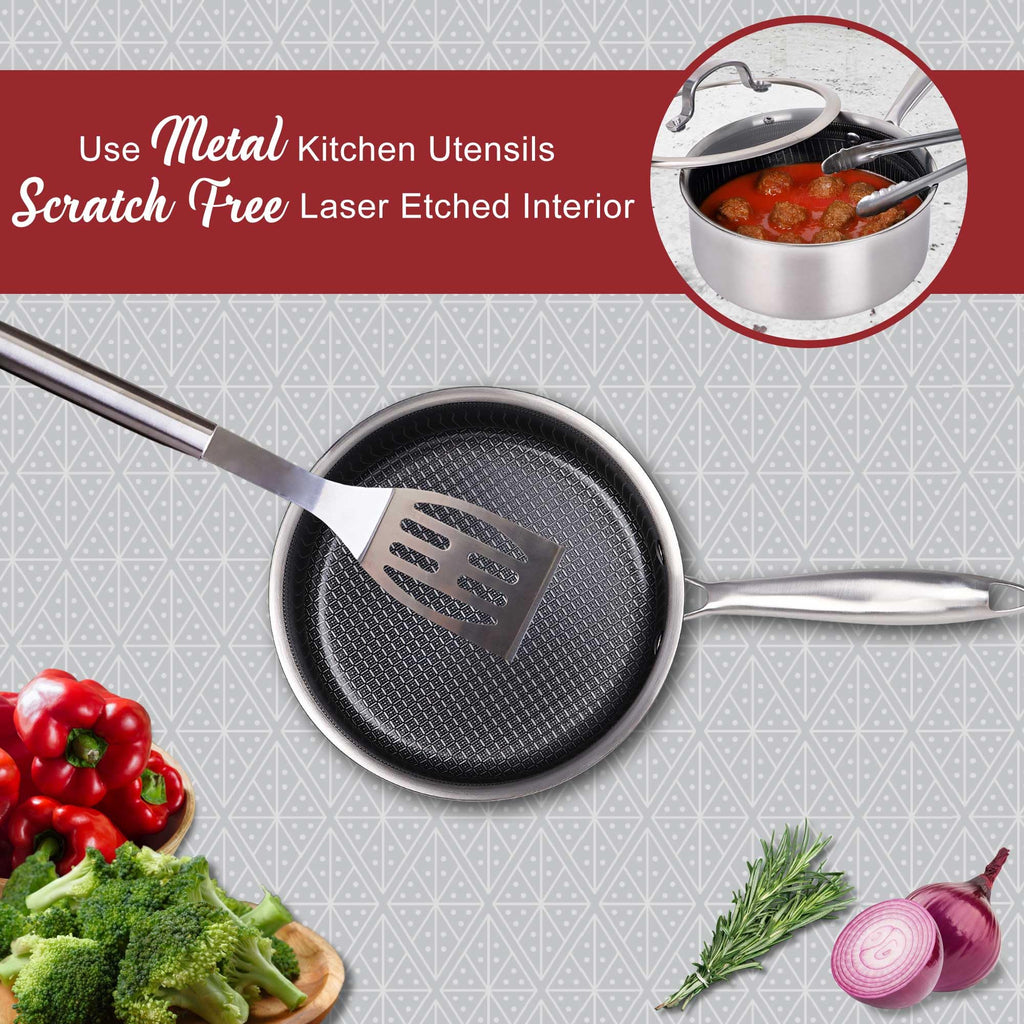 Brentwood B-SPH16L 1.5 Quart 3-Ply Hybrid Nonstick Stainless Steel Induction Saucepan with Glass Lid