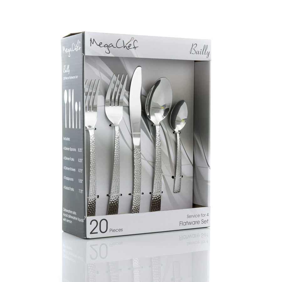 MegaChef Baily 20-piece polished stainless steel flatware set, service for four