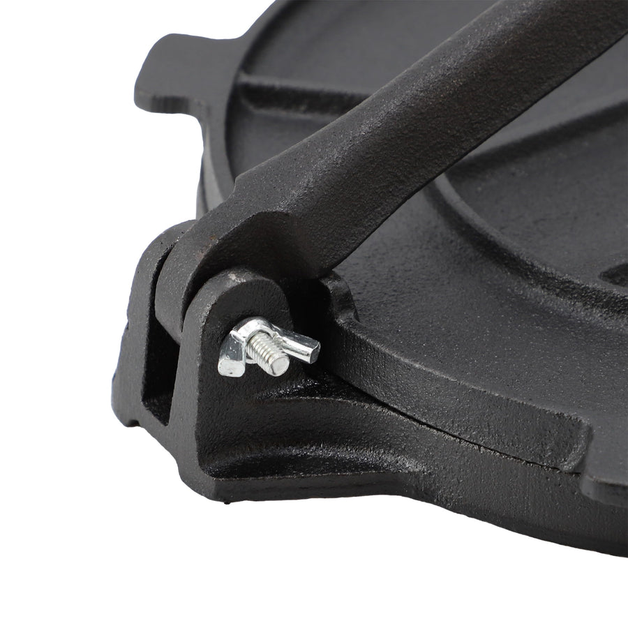 MegaChef MC-1391 7.9 in Cast Iron Tortilla Press, Pre-Seasoned, Hinged Lever Design, 5 lb Heavy Duty