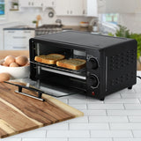 2-Slice Toaster Oven, 9.5 Qt, 800W with Bake, Broil, Toast and 30-Minute Timer, Matte Black, by MegaChef