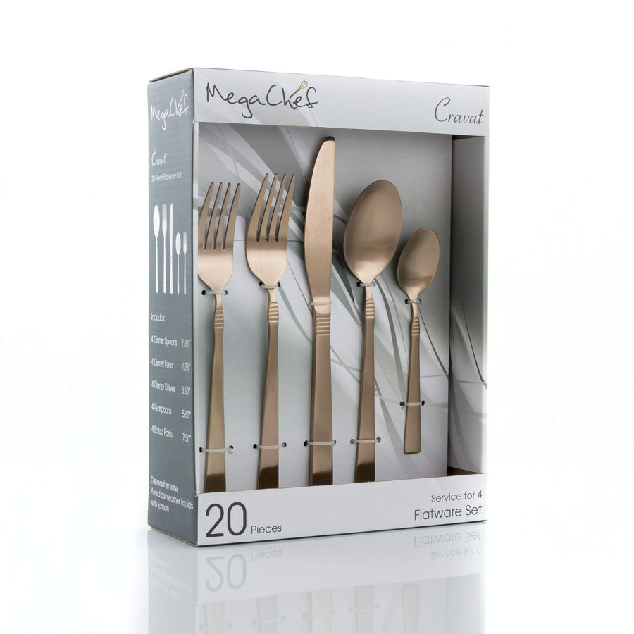 MegaChef Cravat 20 Piece Flatware Set, Matte Rose, Service for 4