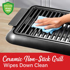 Brentwood TS-643BK 1200W Electric Smokeless Indoor Grill - Black, 12.6 x 10 Inch Ceramic Non-Stick, 200-425°F Adjustable