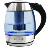 Megachef 1.8L Glass Electric Tea Kettle with Removable Tea Infuser, Cordless Borosilicate Kettle with Auto Shut-Off