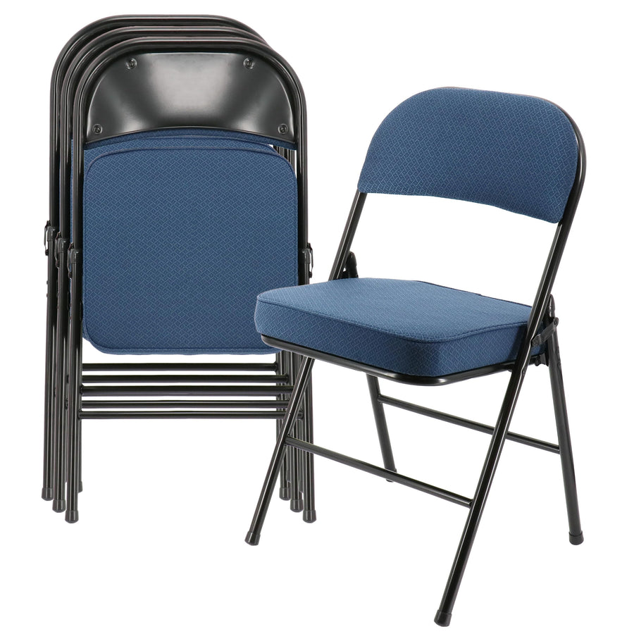Elama 4-Piece Metal Folding Dinner Chairs, Padded Seats & Top Handle, Indoor/Outdoor, Blue (Set of 4)