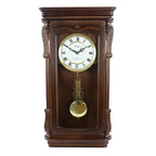 Bedford Clock Collection Chestnut Chiming Pendulum Wall Clock – Quartz Westminster Chimes, Golden Accents with Swinging Pendulum & Metal Dial