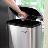Stainless Steel Step Trash Can, 13 Gallon (50 L) Rectangular with Slow-Close Lid, Matte Silver, by Elama