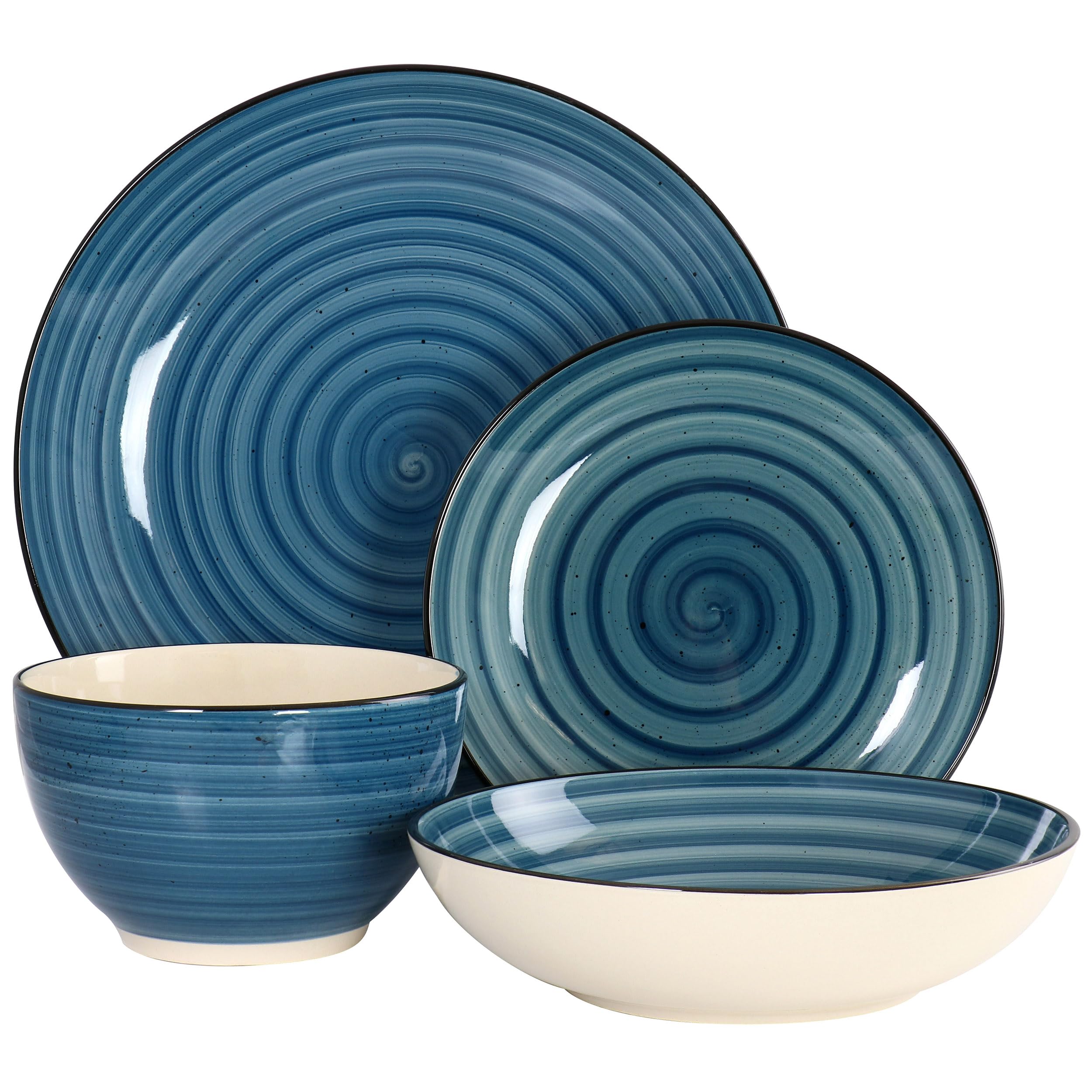 Elama Gia 24 Piece Stoneware Dinnerware Set (Dark Blue)