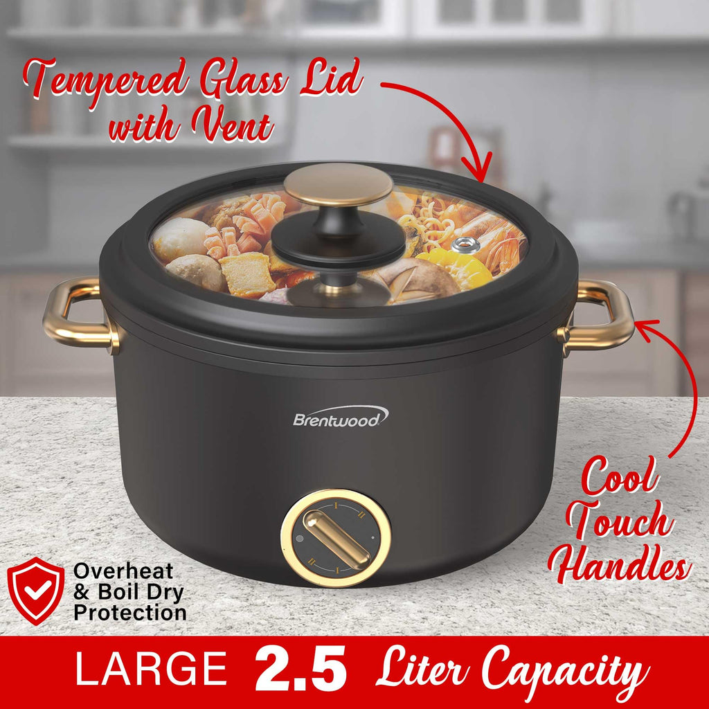 Brentwood HP-3250BK 2.5 Liter Multi-Function Electric Hot Pot Cooker with Ceramic Nonstick - Black