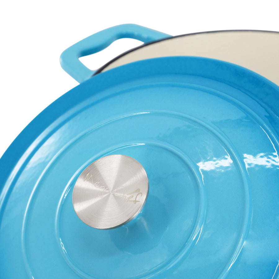 MegaChef Enameled Cast Iron Casserole with Self-Basting Lid, 5 Qt Round, 10.25 Inch, Blue