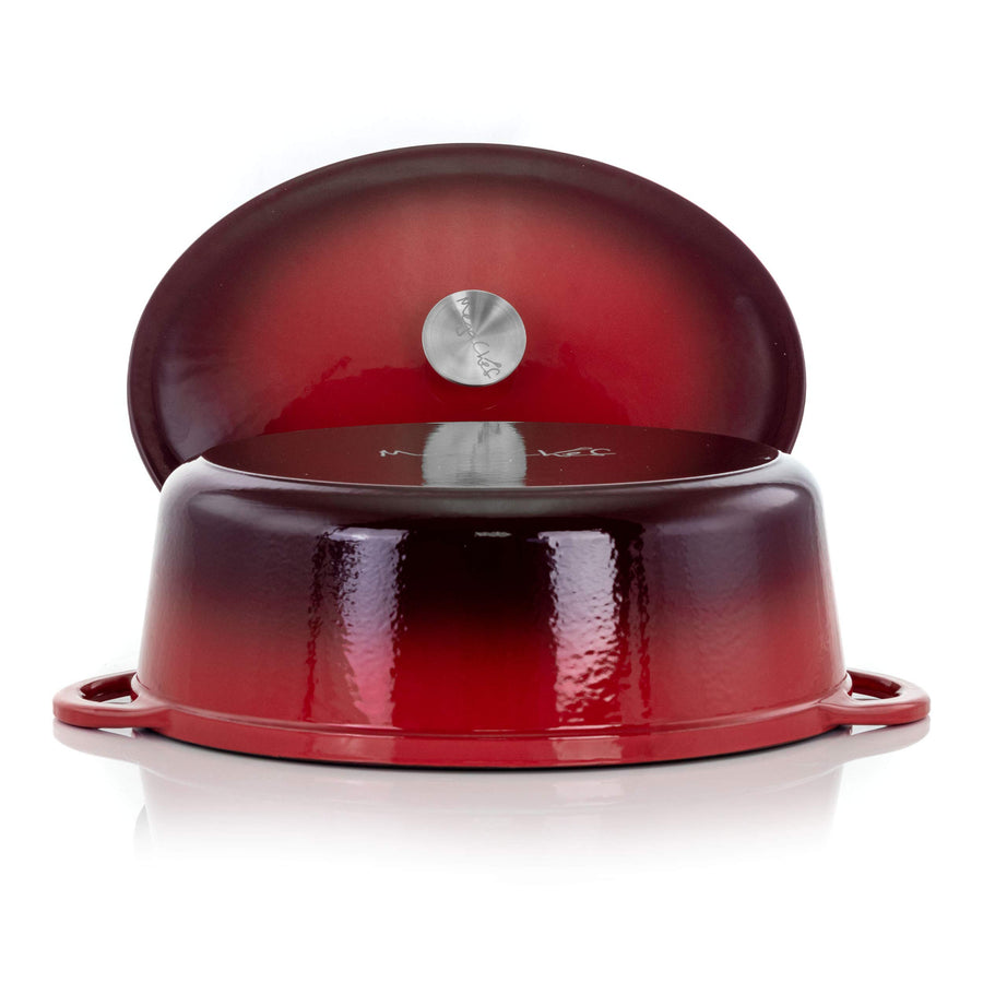 MegaChef 7 Quart Oval Enameled Cast Iron Casserole with Lid, Red