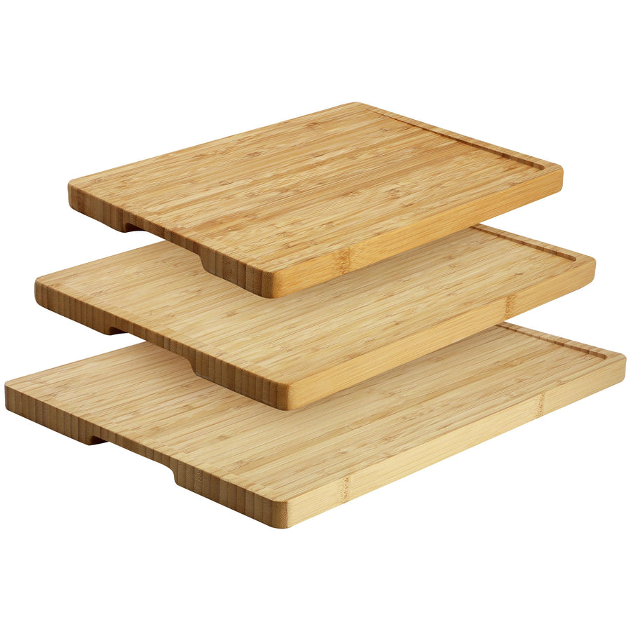 Elama 3 Piece Natural Bamboo Cutting Board Set with Upright Storage Base