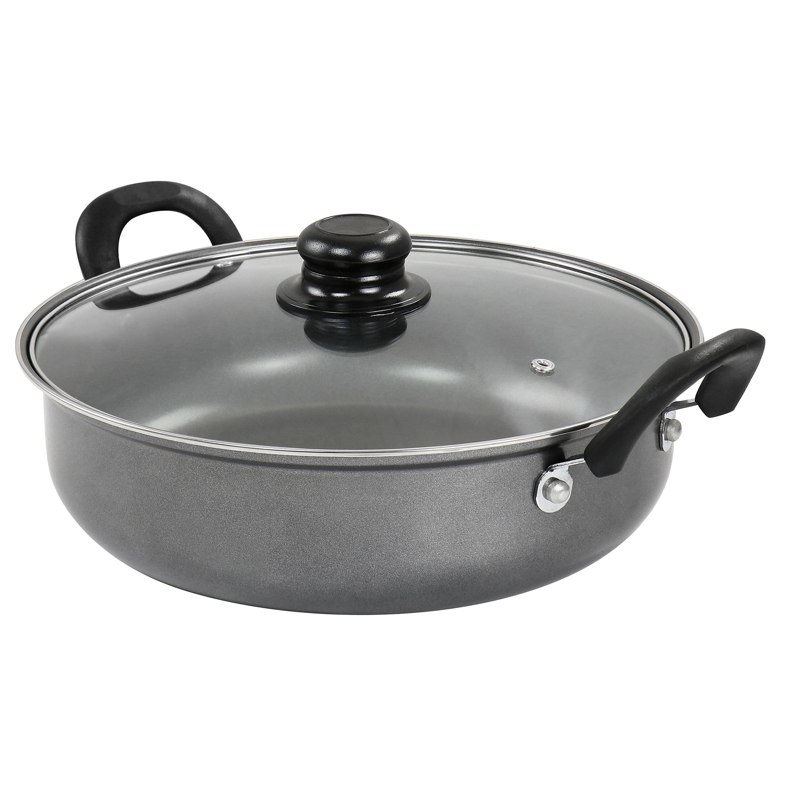 Gibson Everyday Highberry 12" Nonstick All-Purpose Pan with Glass Lid – Grey, PFOA-Free Deep Sauté Pan