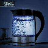 Megachef Glass and Stainless Steel Electric Tea Kettle, 1.8 L Cordless Borosilicate Kettle with LED and Auto Shut-Off