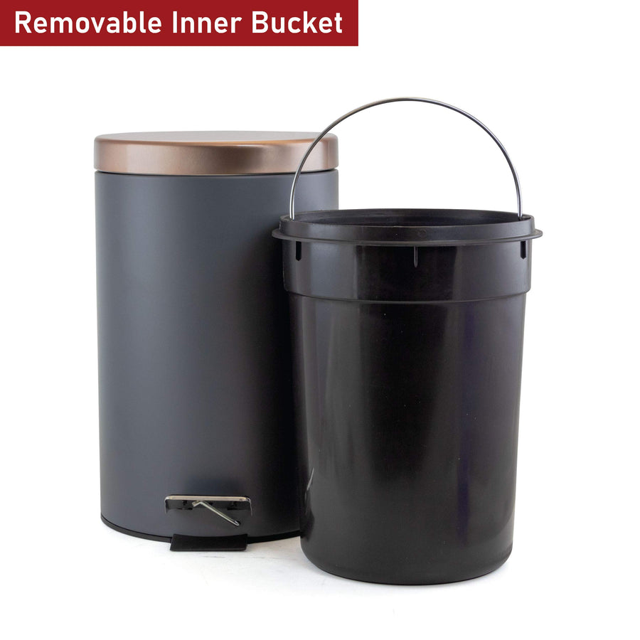 Elama 3 Gallon Soft-Close Step Trash Bin, Grey and Copper