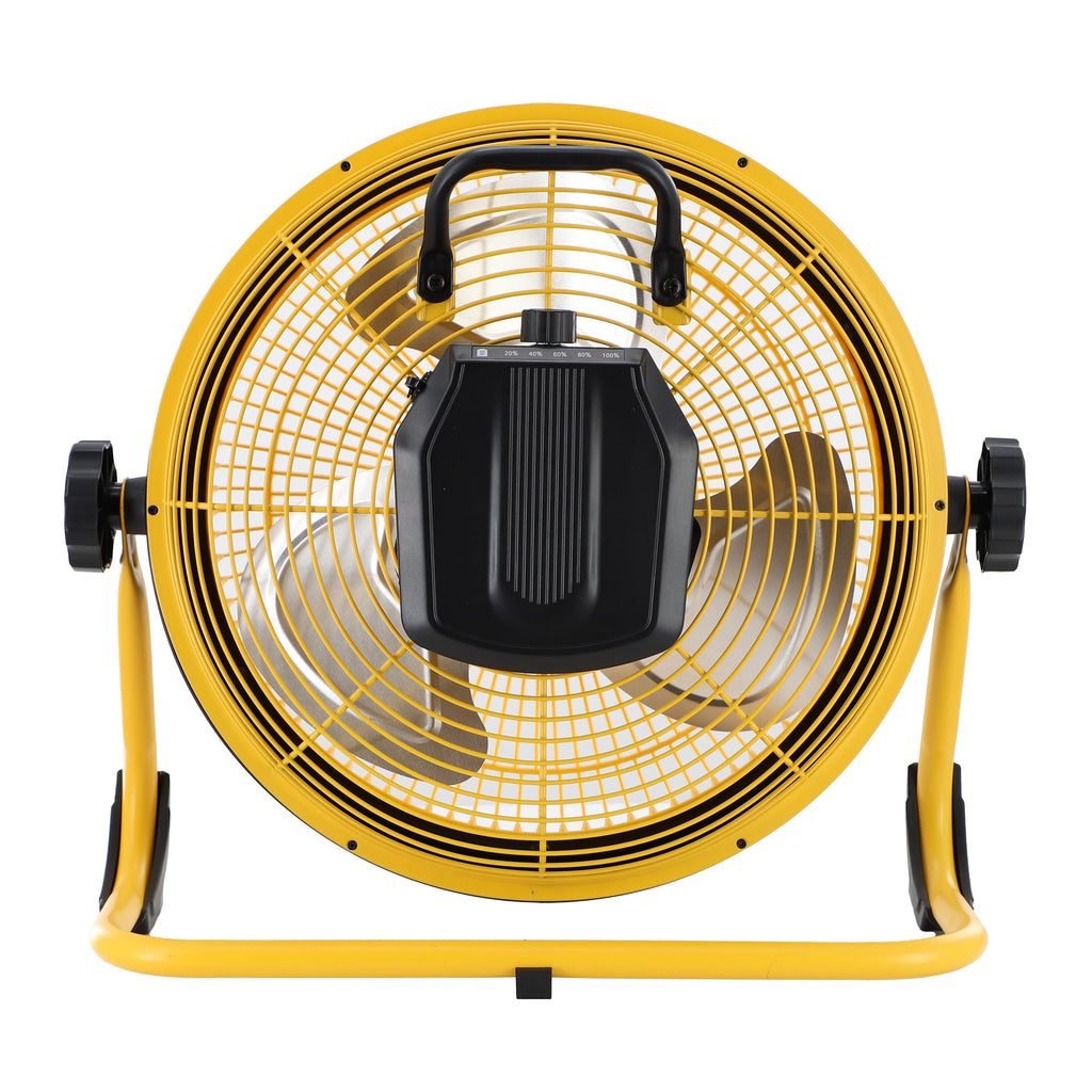 Vie Air 12-Inch Rechargeable Indoor/Outdoor Weatherproof Floor Fan – IPX4 Water-Resistant, Cordless Patio & Garage Cooling, Yellow