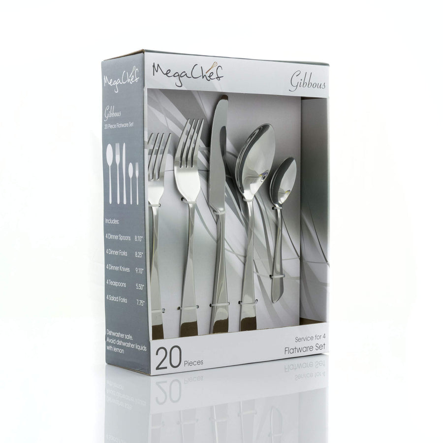 MegaChef Gibbous 20-piece stainless steel flatware set, service for 4, silver