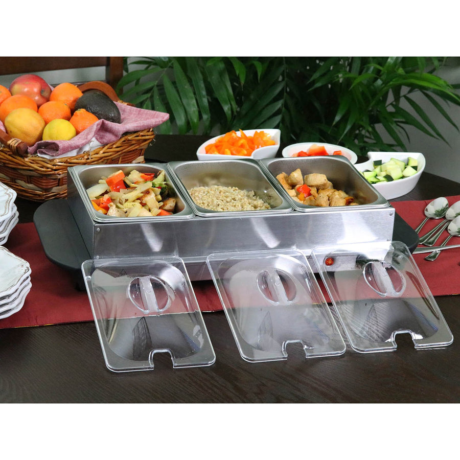 MegaChef Stainless Steel Electric Buffet Server and Food Warmer with 3 Sectional Trays