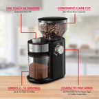 Brentwood CG-2021BK Automatic Burr Coffee Grinder - 8 oz Hopper, 18 Grind Settings, Black