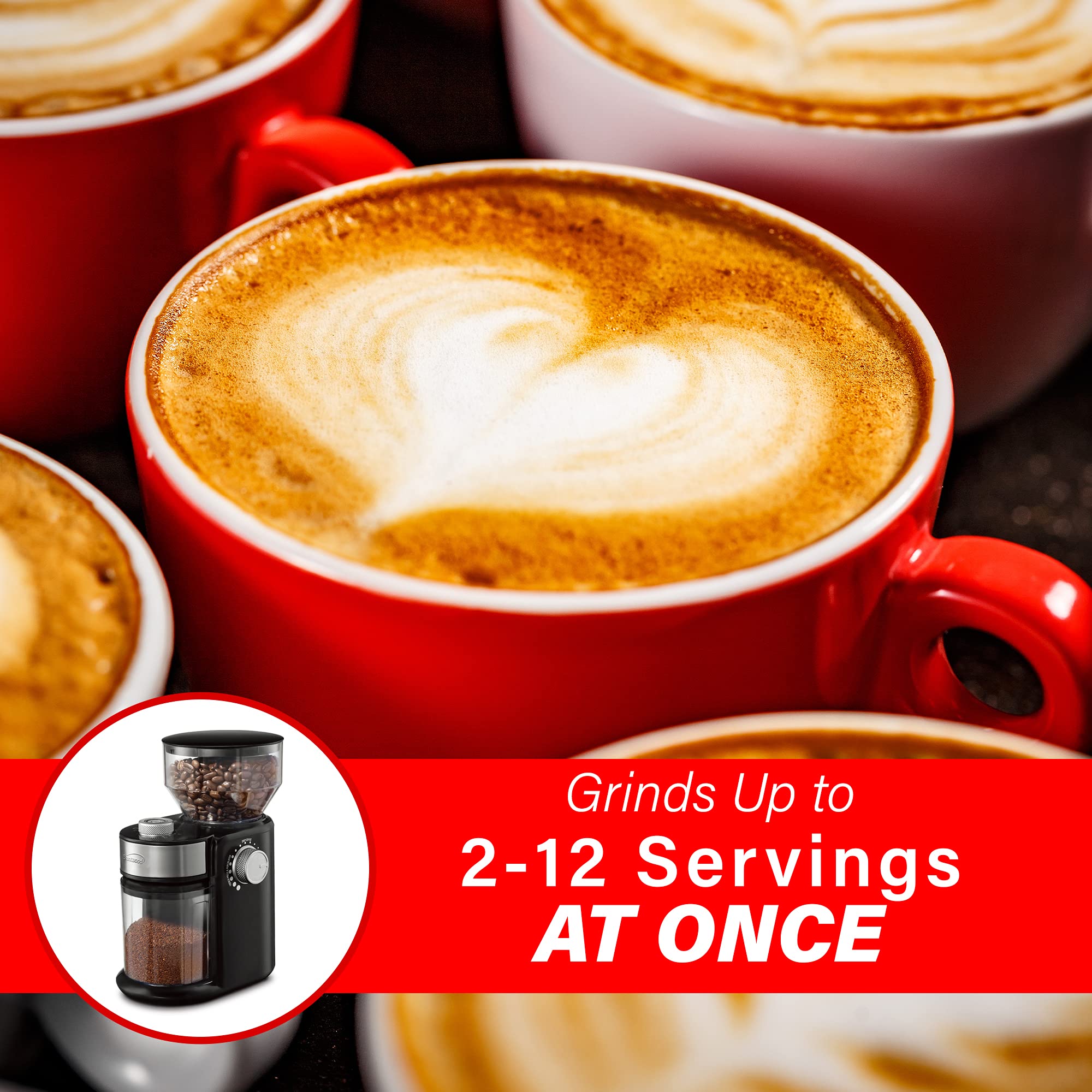 Brentwood CG-2021BK Automatic Burr Coffee Grinder - 8 oz Hopper, 18 Grind Settings, Black