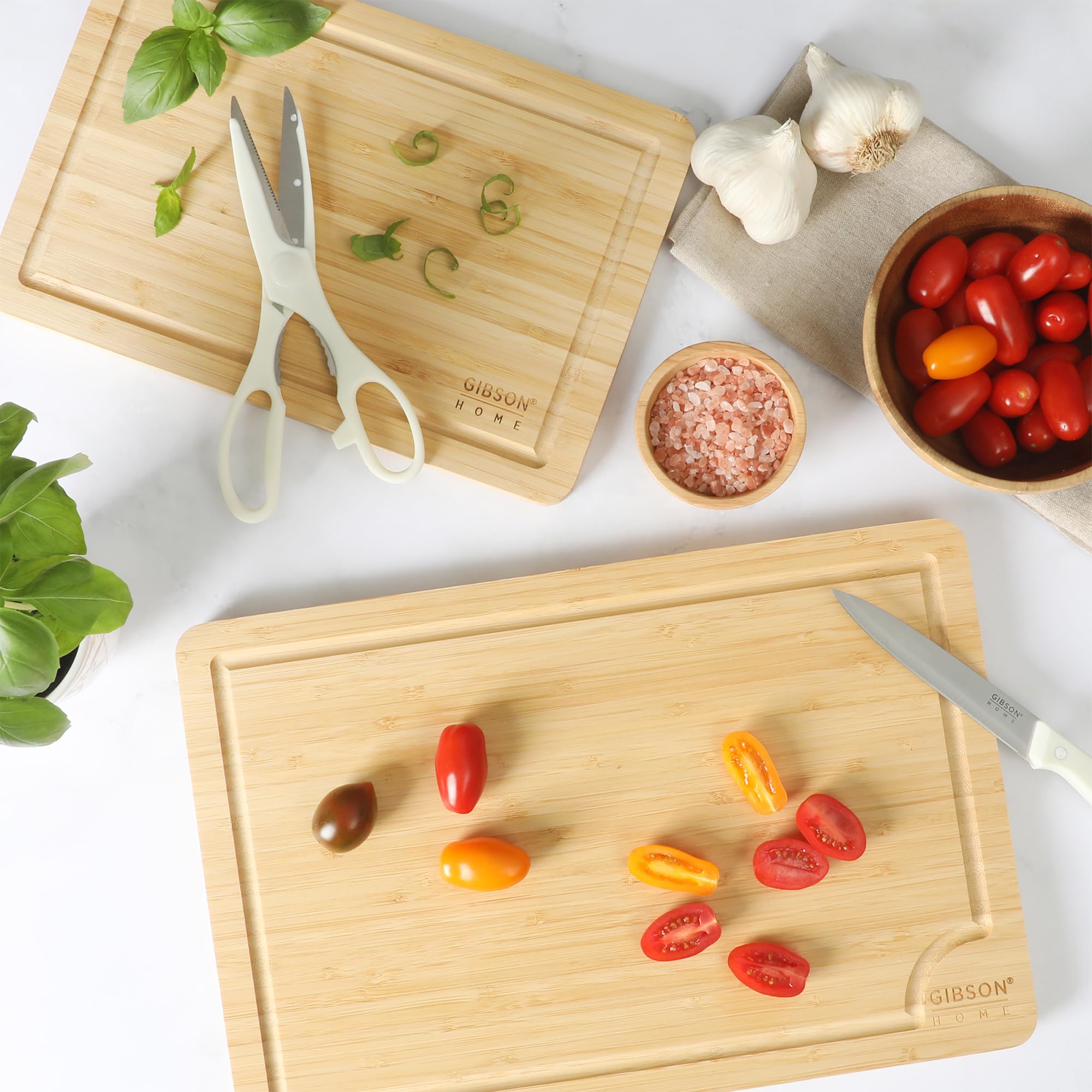 Gibson Home Forestview 2-Piece Bamboo Cutting Board Set with Juice Grooves