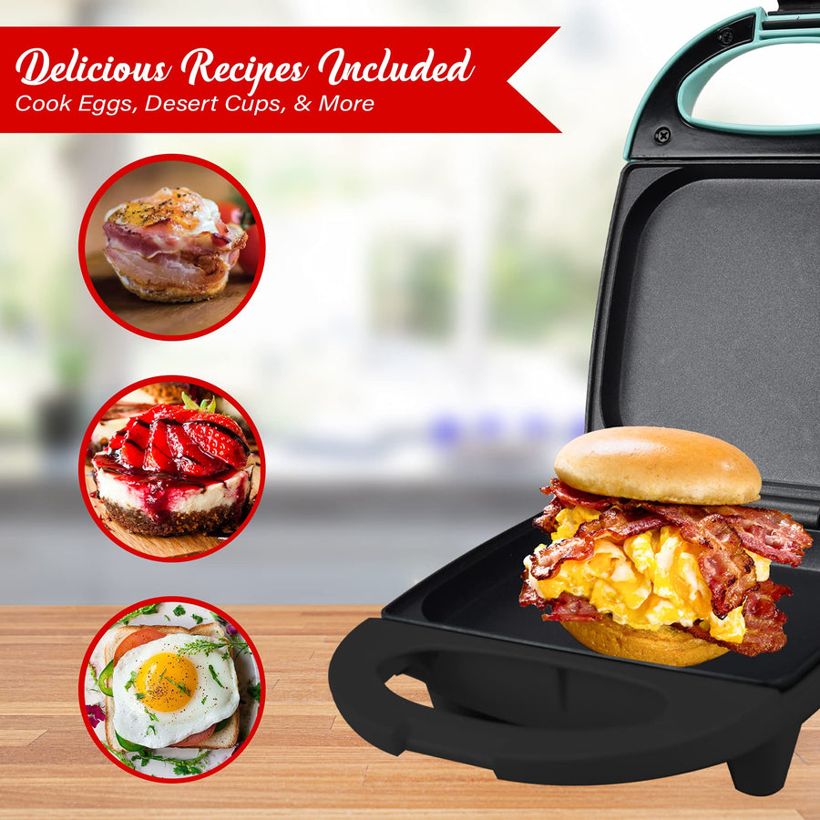 Brentwood egg bite maker cooking breakfast recipes including egg bites, desserts and sandwiches