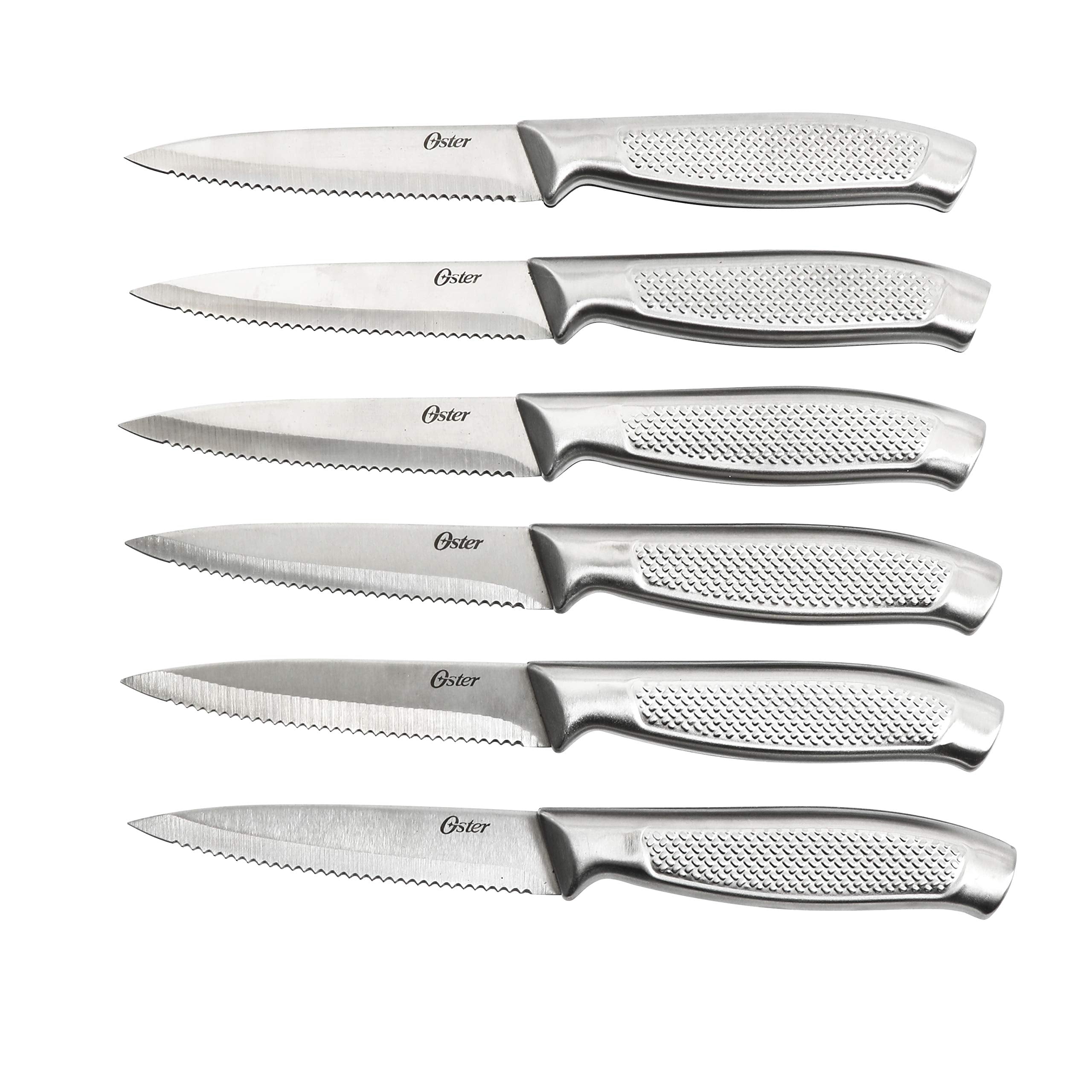 Oster Edgefield 14-Piece Stainless Steel Cutlery Set with Black Block – Chef, Santoku, Steak Knives & Shears