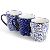 Elama Declan 6-Piece 12 oz Stoneware Coffee Mug Set, Assorted Blue and White Designs