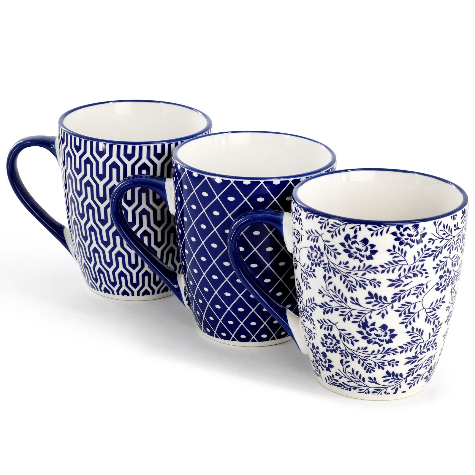 Elama Declan 6-Piece 12 oz Stoneware Coffee Mug Set, Assorted Blue and White Designs