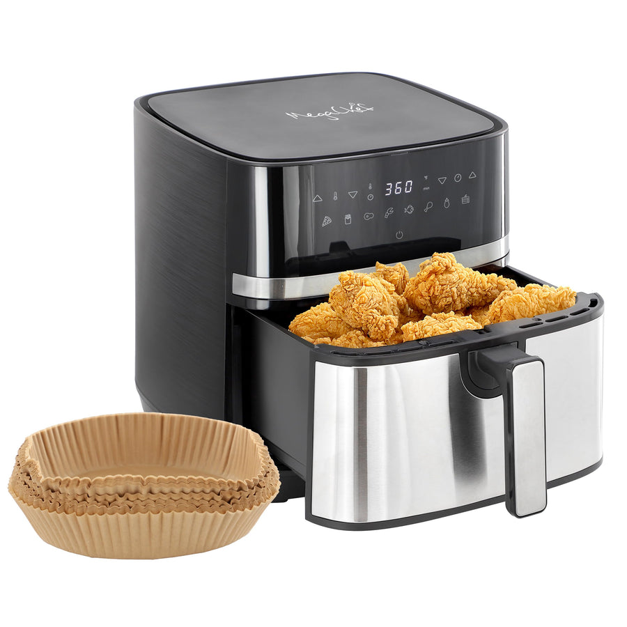 MegaChef 8.5-Quart Digital Air Fryer, Black & Stainless, 125 Liners