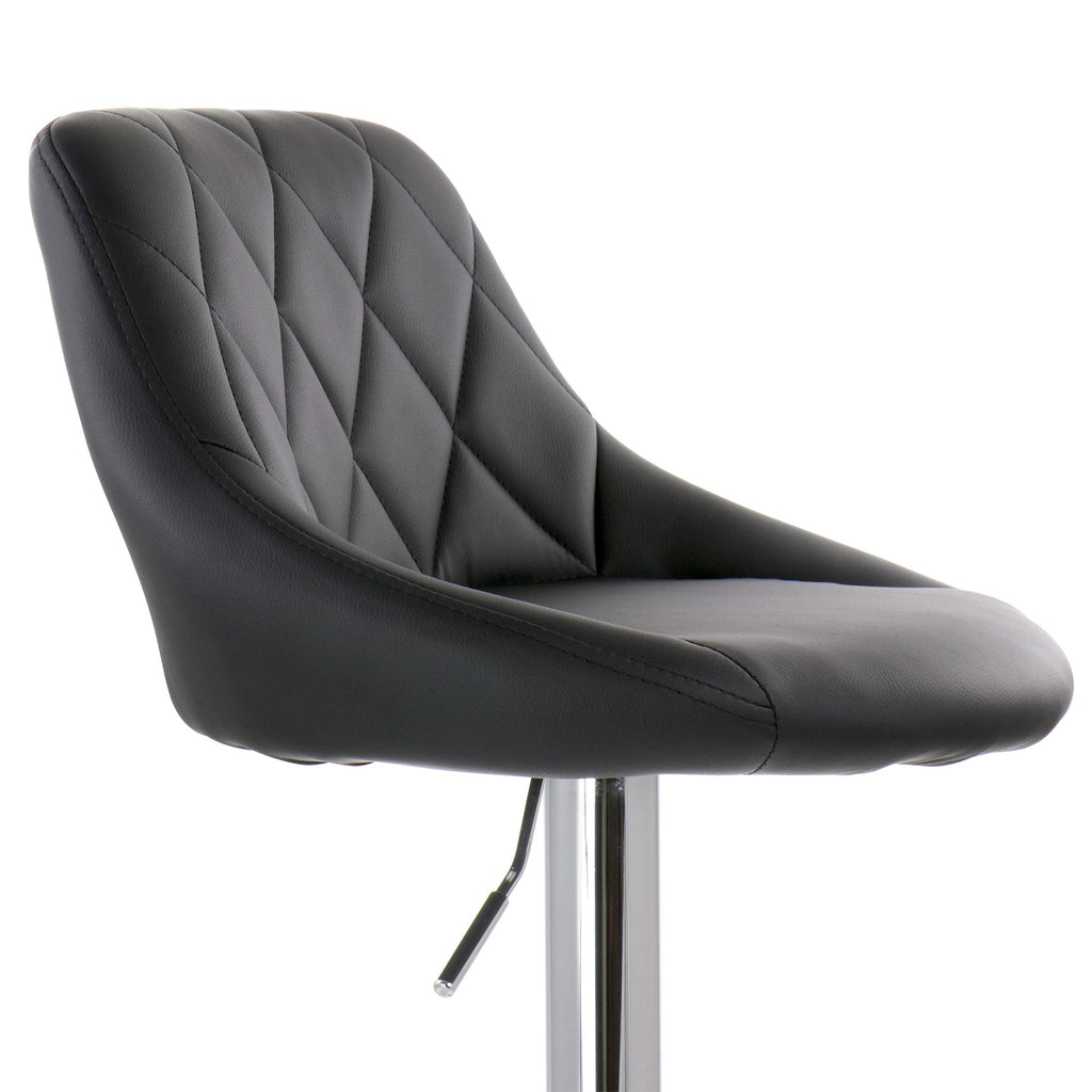 Elama Diamond Stitched Faux Leather Adjustable Bar Stool Set of 2 – Black with Chrome Swivel Base