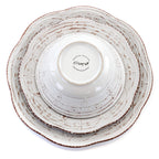 Elama Rustic Birch 16-Piece Embossed Scalloped Stoneware Dinnerware Set – White with Brown Accents Service for 4