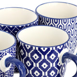 Elama Declan 6-Piece 12 oz Stoneware Coffee Mug Set, Assorted Blue and White Designs